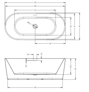 Акриловая ванна Riho Modesty Velvet Sparkle System Fall B090006220 170x76см с аэромассажем заполнение через перелив чёрный матовый/белый матовый